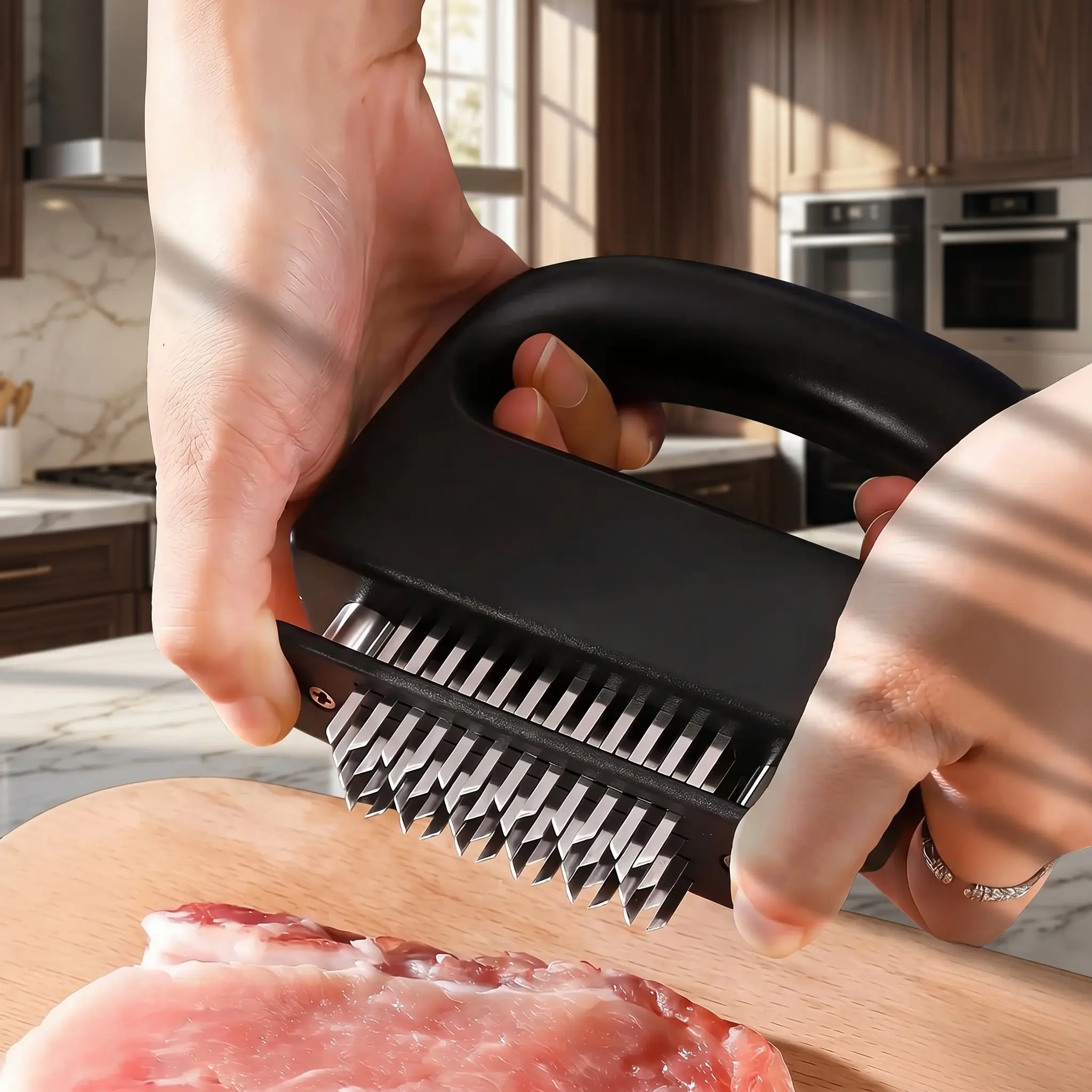 Meat Tenderizer Tool with Chef's Apron, Heavy-Duty Kitchen Gadget with 48 Ultra-Sharp Stainless Steel Needle Blades for Chicken, Steak, Veal, BBQ