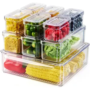 10 Pack Clear Fridge Organizer, Stackable Refrigerator Organizer Bins with Lids, Fridge Storage Containers for Kitchen, Food, Cabinets, Fruits, Vegetables, Cereals
