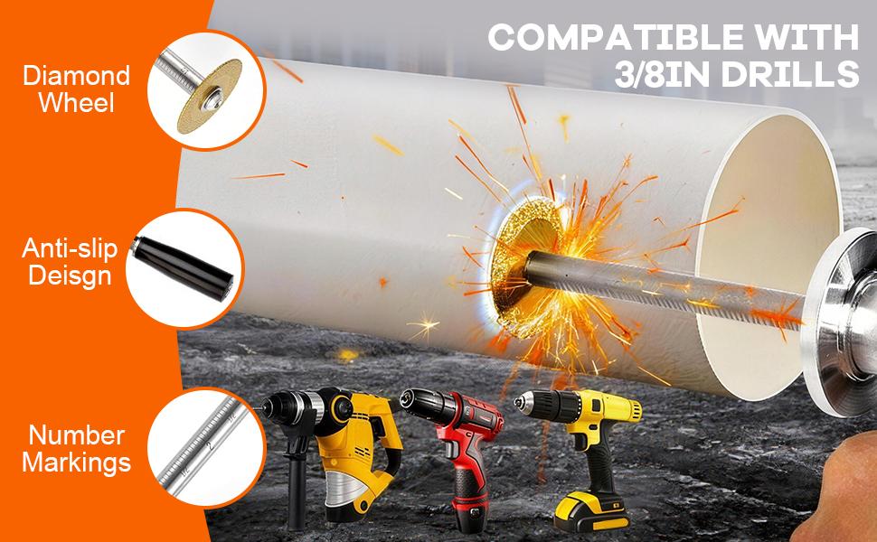 Inside Pipe Cutter for PVC Pipe Cutter,with 4 Diamond Grit Cutting Wheel And Handle,7 Inch Adjustable Cutting Depth,Fit for 1-1/2 Inch to 8 Inch Pipe,1/4in Hex Shank Fit for Impact Drivers And Drills Set