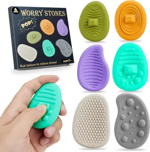 Fidget Toys Worry Stones for Anxiety:6 Pack Sensory Toys for Stress-Silent Fidget Stones-Autism Special Needs Stress Relief Silicone Pressure Relieving-Classroom Prizes-Pop It Party Favors for Kids