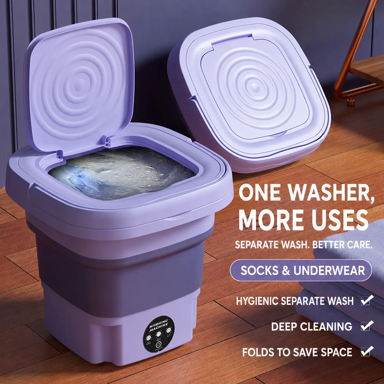 Portable Foldable Mini Washing Machine - 2.64-Gal Compact Washer with Spin-Dry Basket, Space-Saving for Underwear, Socks, Dorms, Ideal Gift for Mother’s Day