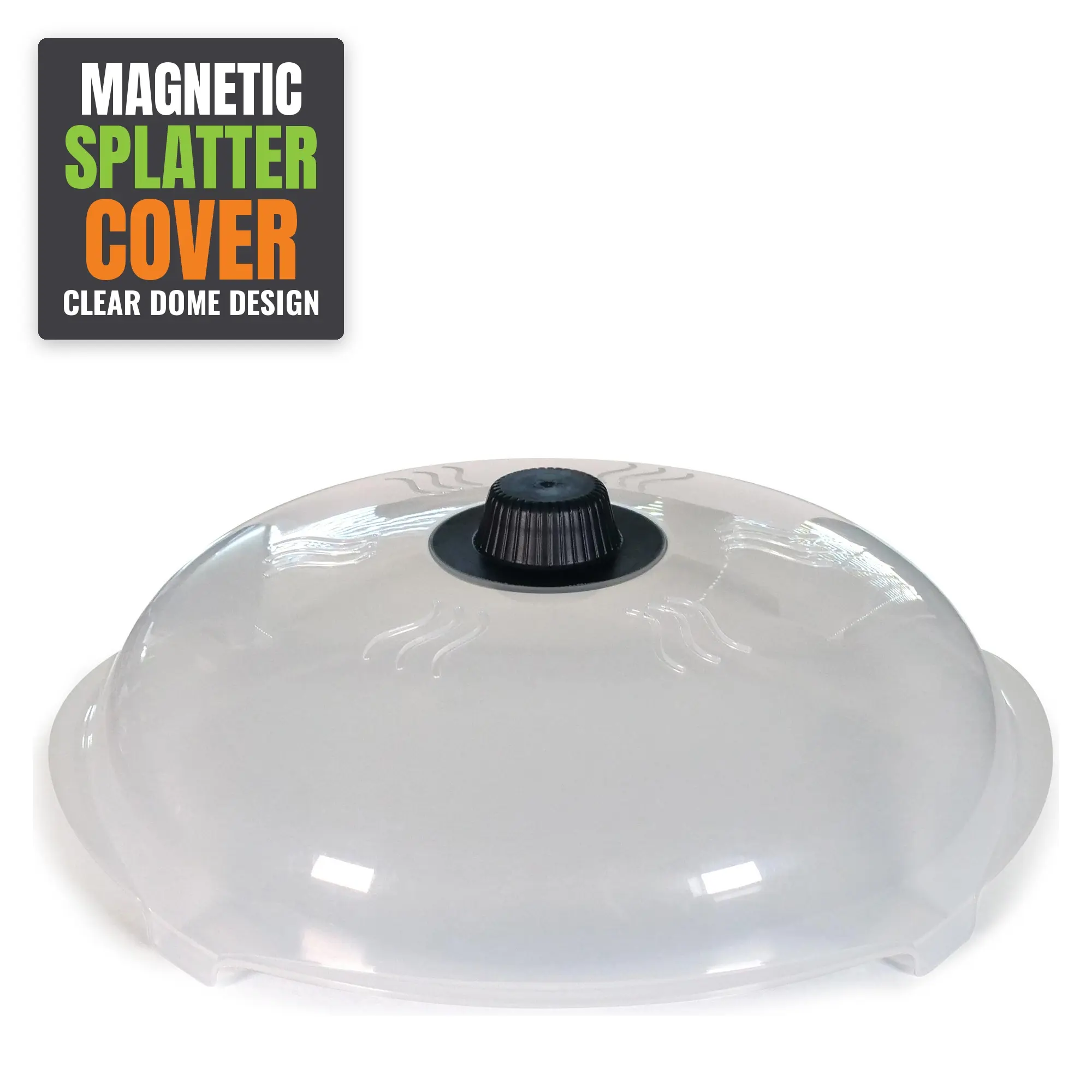 HOVER COVER Magnetic Microwave Splatter Cover with Highest Power Magnetic Grip, 12-Inch BPA-Free Food Lid, Upgraded Handle, Vented Plate Guard, Dishwasher Safe, Space-Saving Storage - Black