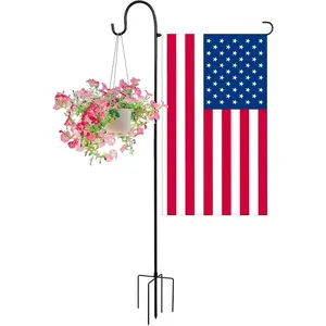 Heavy-Duty Garden Flag Stand with Shepherd's Hook Holder  Sturdy Metal Frame for 12x18 Inch Flags & String Lights, Weather-Resistant Outdoor Lawn, Patio, Yard Decorations