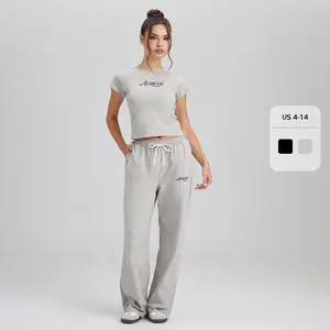 Women's Sporty Letter Print Short Sleeve Crop Top & Drawstring Waist Wide Leg Trousers Tracksuit, Comfort Round Neck Co-ord Set, Workout Two Piece Outfits (CN)