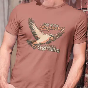 Look at the Sparrow Christian T-Shirt | Matthew 6:26 Bible Verse Tee | Faith-Based Graphic Shirt