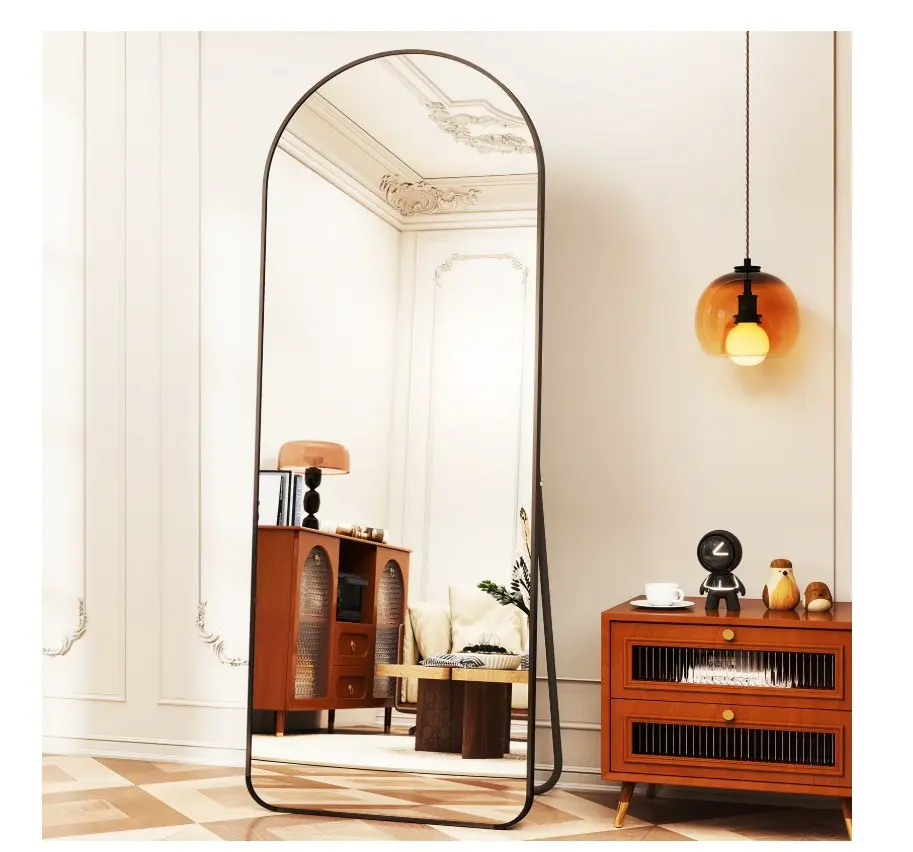 64"x21" Arched Full Length Mirror Standing Floor Mirror with Round Corner, Black