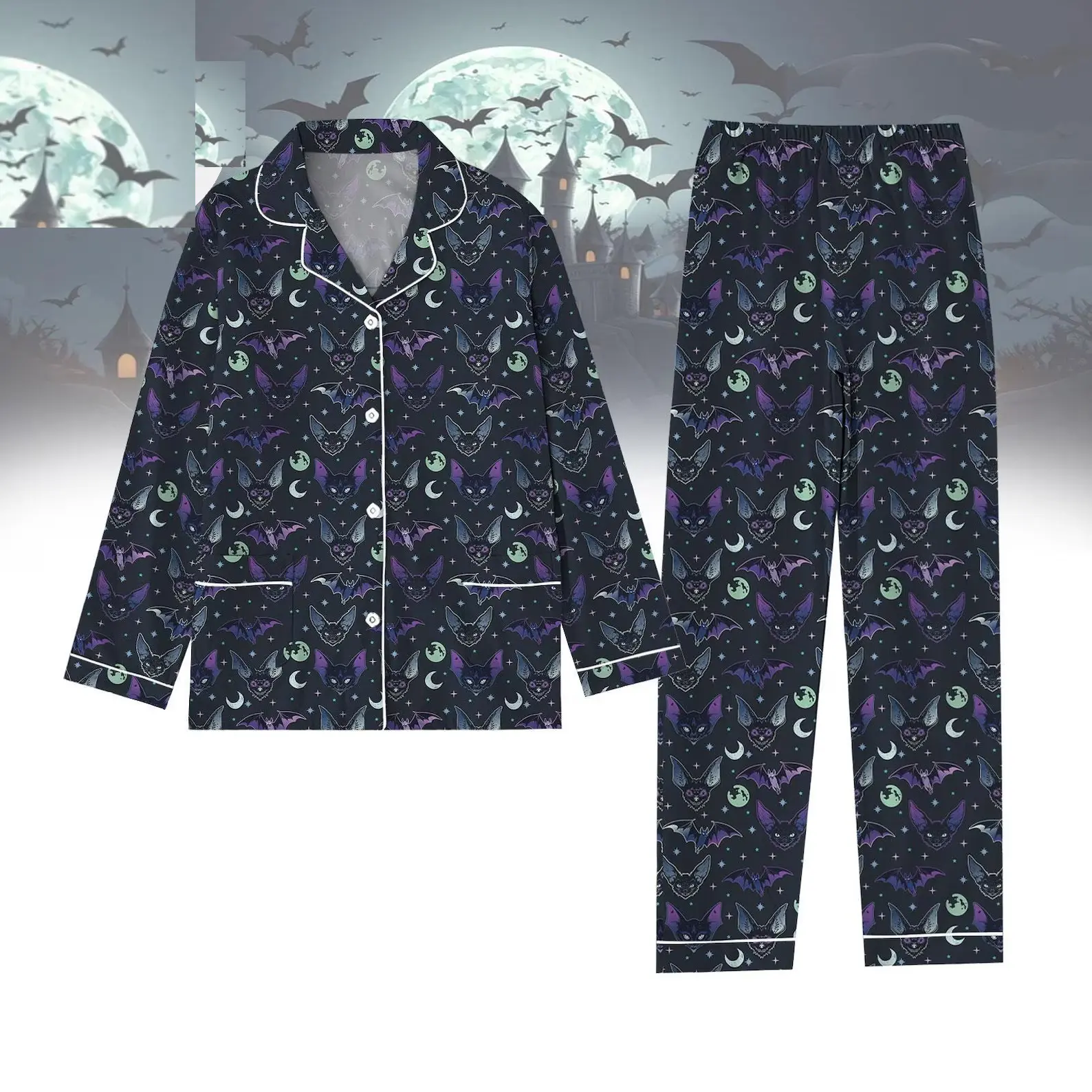 Christmas Creepy Bat Pajamas Set, Goth Holiday Pajamas, Spooky Season Shirt, Dark Art Art Pajamas For Party, Christmas Vibes Merch
