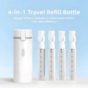 4-in-1 Travel Dispenser Bottle - Leak-Proof Refillable Silicone Squeeze Container with Lock, Compact Lightweight Toiletries Organizer, Easy to Carry for Business Trips, Vacations