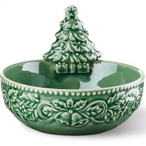Christmas Tree Candy Bowl, Ceramic Christmas Candy Plate, Hand-Painted Decorative Bowl, Suitable for Christmas Home Decoration, Office Snacks, Party Snacks, 6.5inch oz, 28 oz