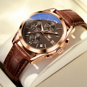 OLEVS Men‘s Quratz Watches Leather Casual Chronograph 30M Waterproof Luminous Fashion Mans Watches