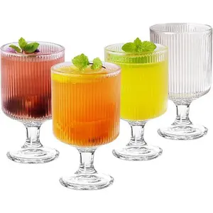 Urxirha Vintage Goblet Glasses Set of 4, Ribbed Drinking Glasses Goblet Glassware, Vintage Cocktail Glass for Wine, Beer, Wine, Juice