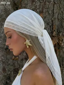 1pc Elegant Square Lace Headscarf, Solid Color Multifunctional Scarf & Shawl. Stylish Summer Hair Accessory for Women, Versatile Decor for Travel, Vacation and Daily Casual Outfits