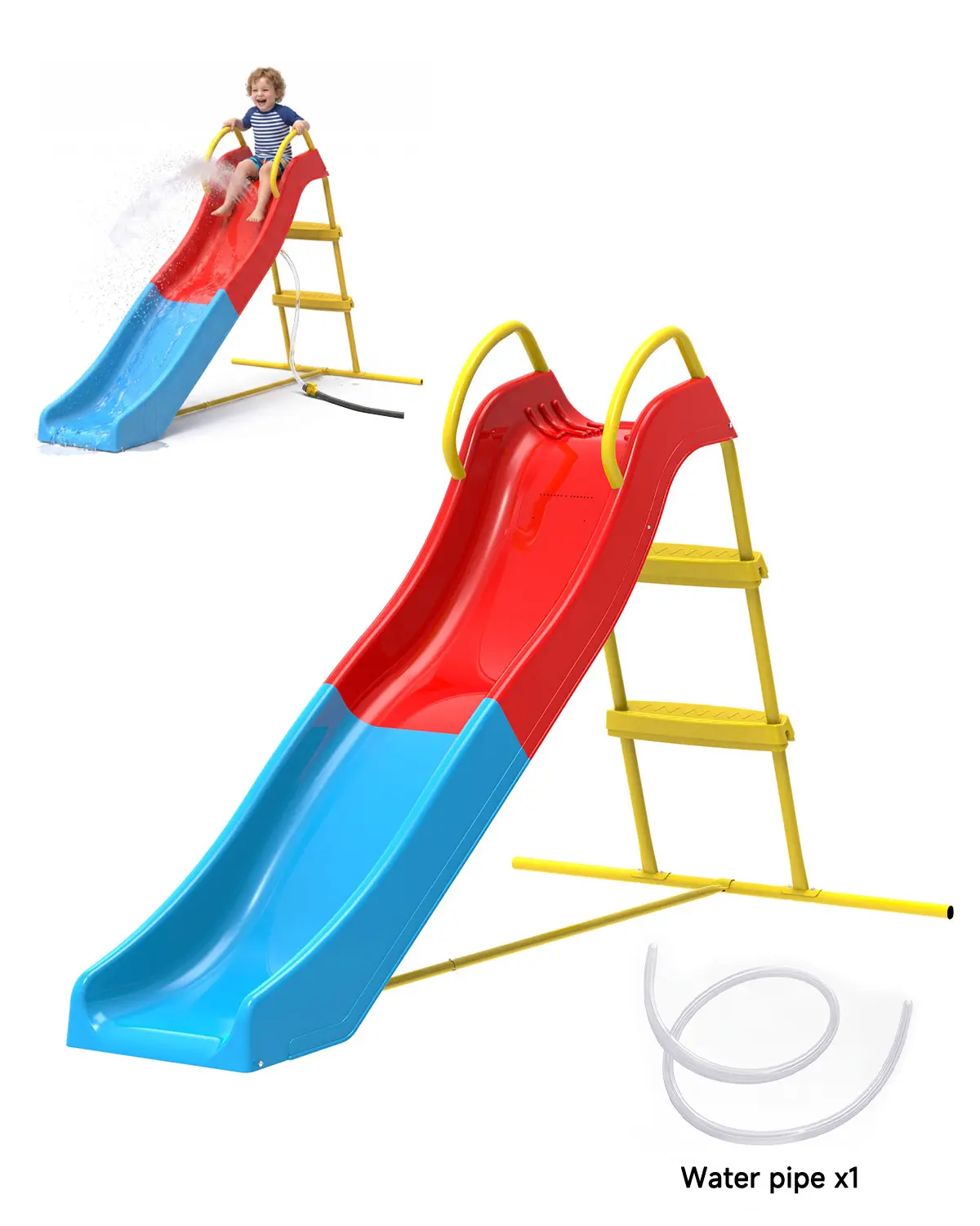 Unisex 6FT Freestanding Kids Water Slide with Sprinkler Holes, Recyclable Plastic, Anti-Slip Ladder, Sturdy Indoor Outdoor Backyard Summer Toy for Ages 3-10, 110 LBS Capacity