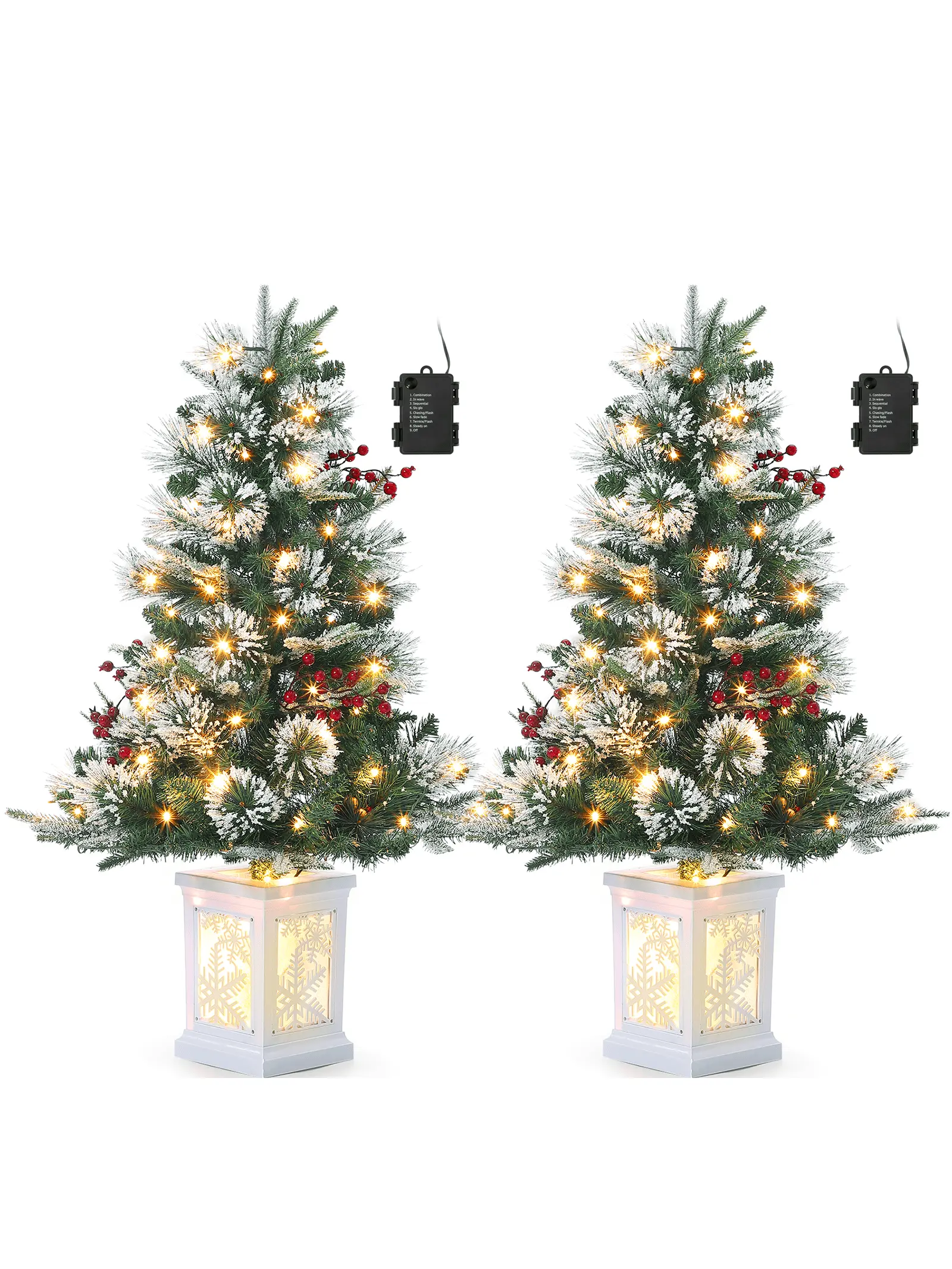 【Christmas Gift】3ft Sturdy Pre-Lit Snow Flocked Artificial Christmas Tree, 78 LED Lights, 8 Modes, Cordless Battery Powered (Batteries Not Included) - Beads Metal Decor for Desktop, Party, Restaurants, Decoration, Snowflake, Home Ornament, Secure