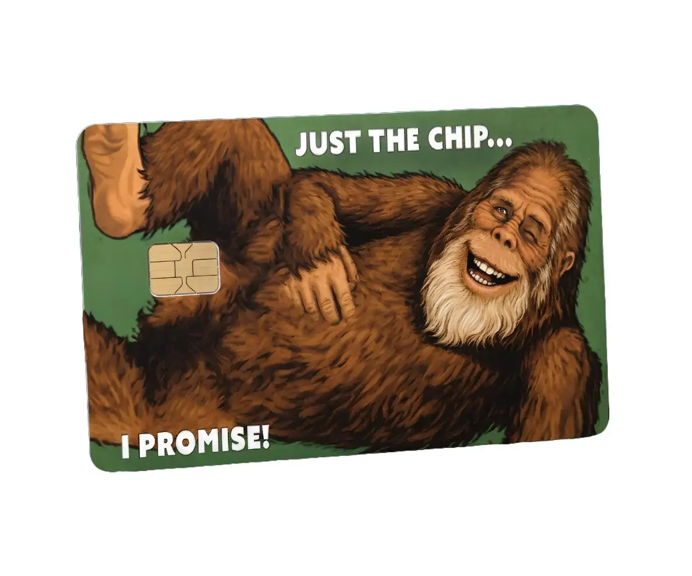 BUY 1 GET 1 FREE - Funny Laid Back Bigfoot Credit Card Skin Sticker Wrap, Relaxing Sasquatch Wallet Design, Holographic Credit Card Cover, Sparkly Card Decal