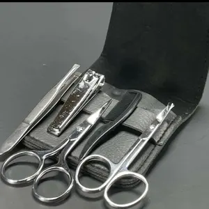 Beard Mustache Eyebrows Scissors Set Hair Scissors Beard Nail Clipper Tweezers Nose Trimming Grooming Kit for Men Women travel portable pocket Gift 5pcs set Pouch Handy Cosmetic Trimmer