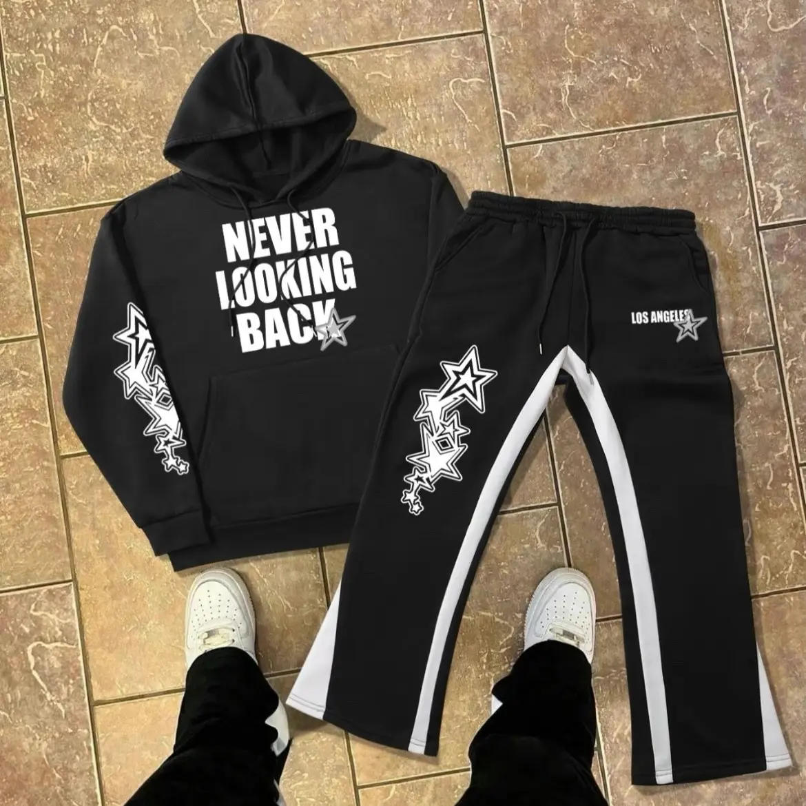 Men's Casual Two-Piece Set with Letter Graphics Clothing Menswear Outfit Breathable Fashion Outdoor Pocket Pants Hoodie Dress chromakopia box Contrast