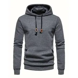 Waffle Pattern Hoodie for Men - Cool Casual Solid Pullover with Kangaroo Pocket - Perfect for Winter Fall - Stylish Streetwear Gift