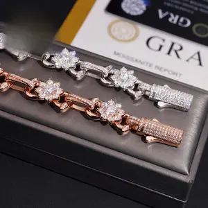 [ICE HUE]18K Gold Vacuum Plated S925 with 5A+ Sri Lanka Moissanite - 13mm Flower Buckle Hip-hop Cuban Bracelet, Luxury Jewelry for Women & Men, Inspired by Miami, Italy, and Mexico, with Micro Design, Ideal for Daily Wear, Casual Fashion, and a Classic Gi