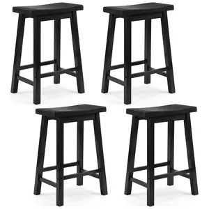 PJ Wood Classic Saddle Seat 24 Inch Kitchen Bar Counter Stool, Black (4 Pack)