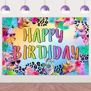 1Set Jungle Animals Birthday Backdrop Rainbow Animal Party Decor Leopard Birthday Backdrop Rainbow Cheetah Party Supplies for Boys Girls Colorful Safari Giraffe Print Animal Decor 1anniversary 2anniversary 3anniversary
