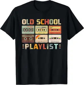 Cassette Tape Music 80s Retro Old School Playlist T-Shirt Summer Gift Short Sleeve Adult Shirt, Pure Cotton Men's and Women's Tops actual  80s  clothing