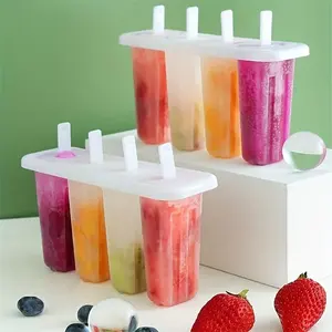 Ice Pop Mold with Lid, DIY Ice Cream Maker Tray, Summer Snack Set, 4-Compartment Frozen Dessert Kit, Plastic Material