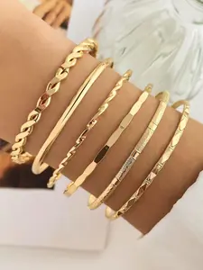 Women's 6pcs Plain Elegant Twist Alloy Trendy Stack Bangle, Casual All-match Jewelry for Girls Gift, Simple Classic Fashion Accessories for Daily Wear