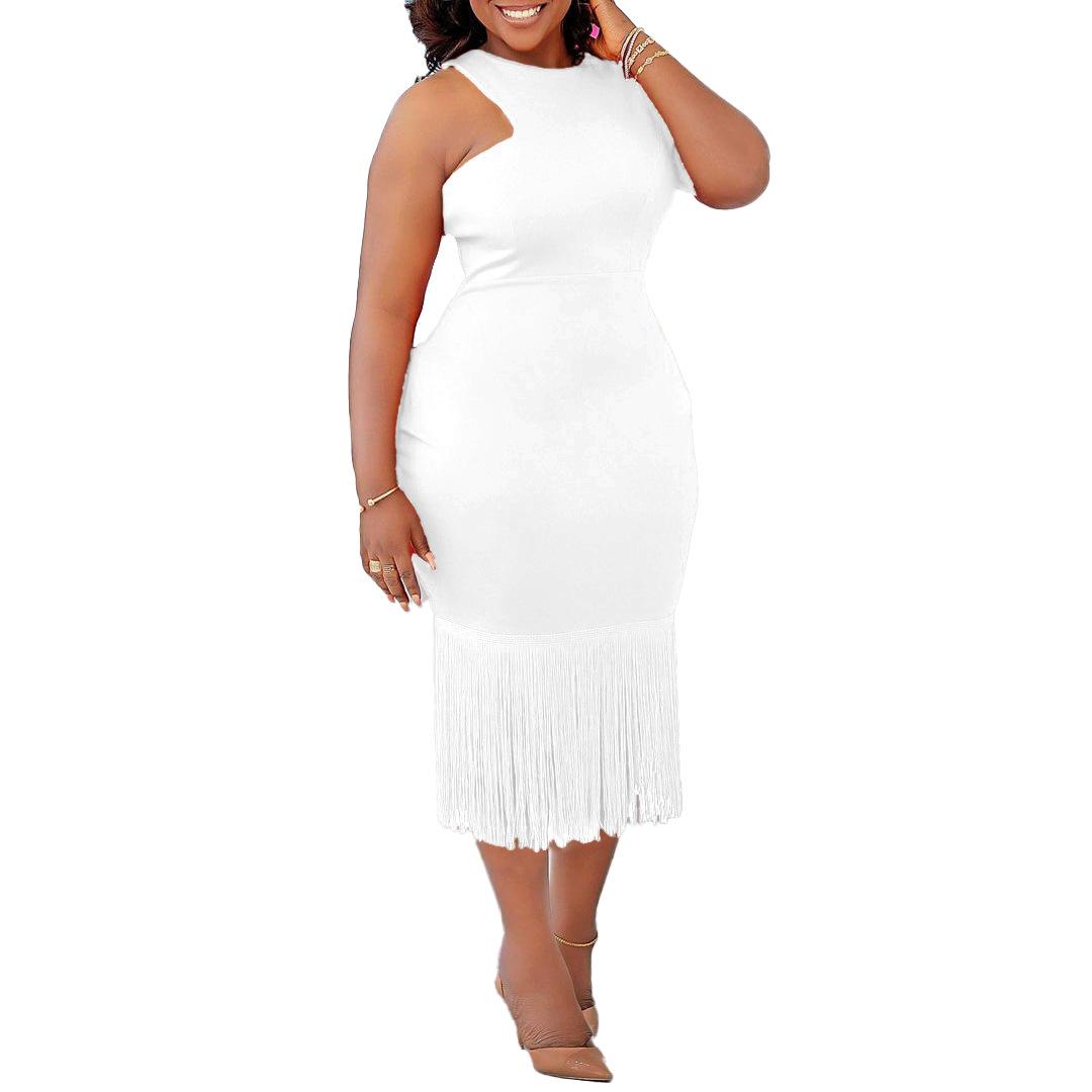 Solid color hip hugging fringe dress