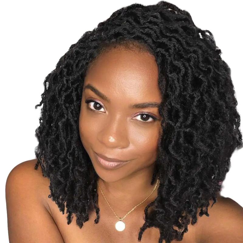 Full Lace Faux Locs Wig Short Curly Dreadlock Wig With Baby Hair Afro Curly Braided Wig For Women Pre-Plucked Twist Braid Wigs Synthetic Short Twist Wig