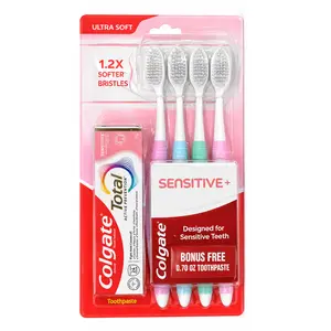 Colgate Gentle Sensitive Ultra Soft Toothbrush 4 Pack Value Set with Free Total Toothpaste