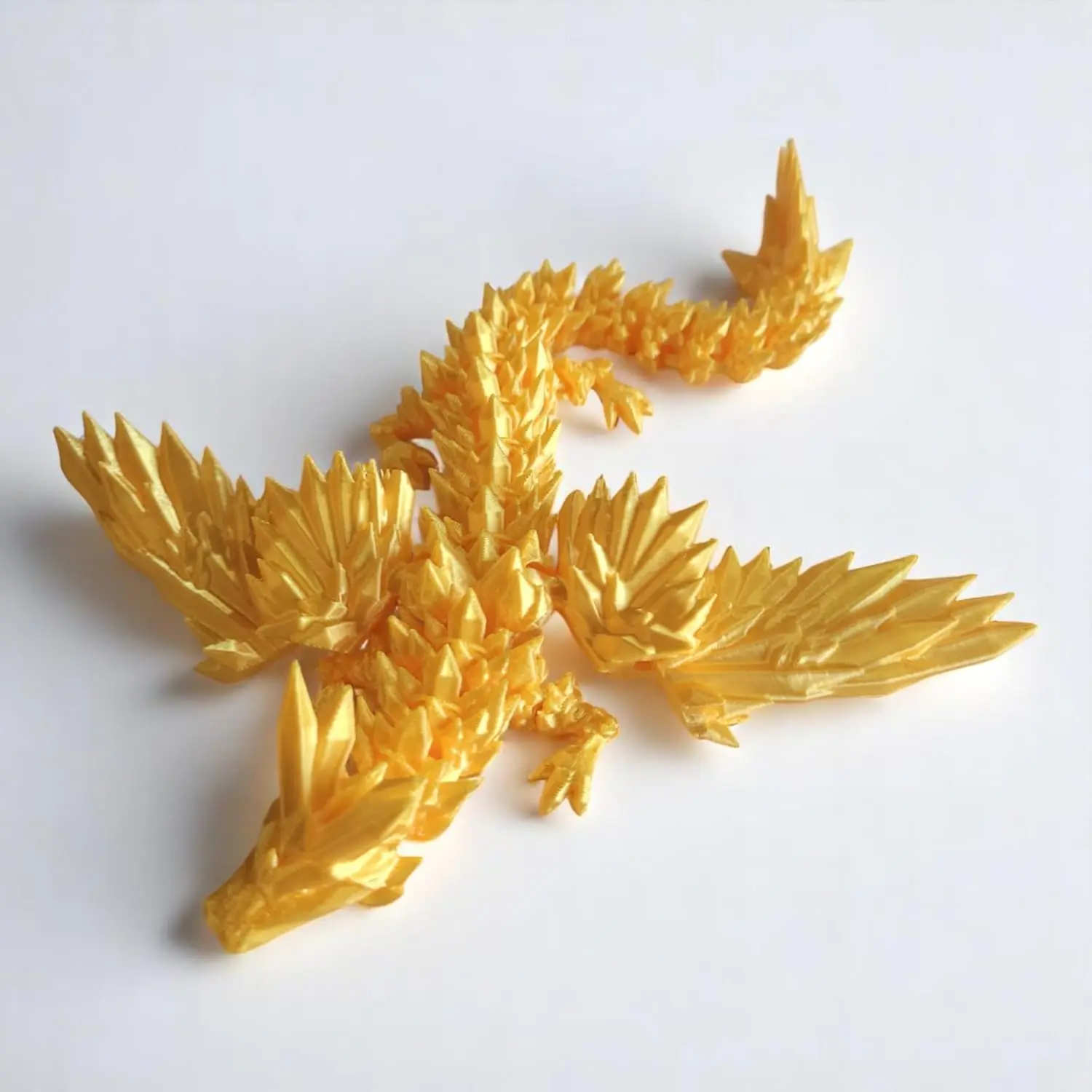 PowerTRC 3D Printed Crystal Dragon with Wings (Gold Color) – Flexible 9 Inch 3D Printed Toy Dragon, Great for Gift Bags, Desk Decor, Party Favors
