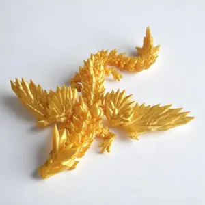 PowerTRC 3D Printed Crystal Dragon with Wings (Gold Color) – Flexible 9 Inch 3D Printed Toy Dragon, Great for Gift Bags, Desk Decor, Party Favors