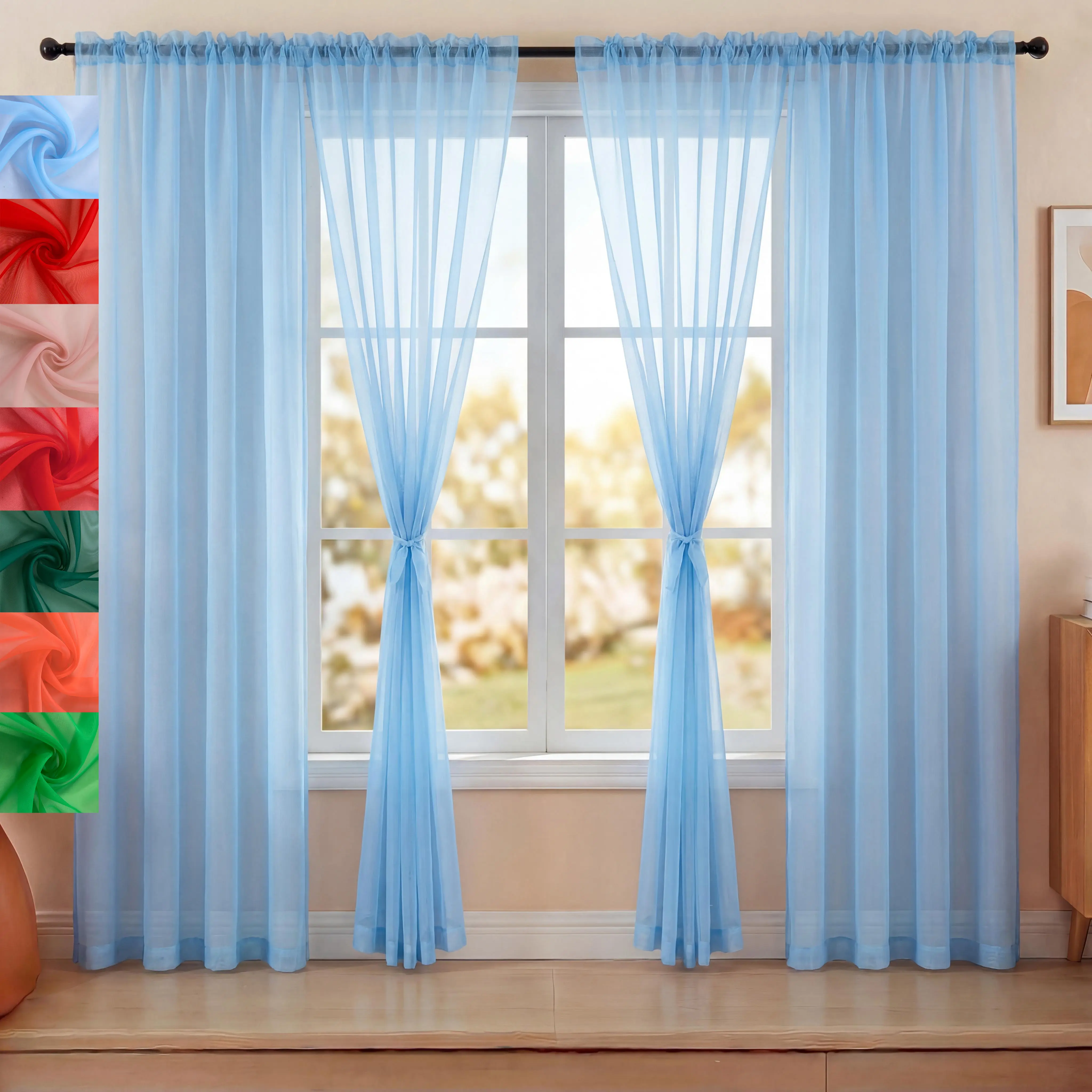 4-Piece Pink Sheer Terylene Curtains, Traditional Flat Weave Rod Pocket Drapes (52x95 in) - Light Filtering, Lightweight, Durable Non-Customised Window Treatments for Bedroom, Living Room (FT2529), Hand Wash Only, Sheer Curtain