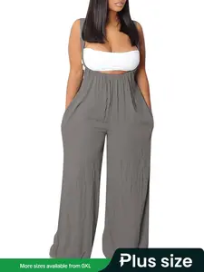 Plus Size Front Tie Pleated Wide Leg Pants, Casual Elastic Waisted, Women's Summer Fashion, Comfortable Plus Size Clothing, Stylish Loose-Fitting Bottoms