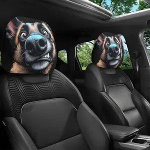 Cartoon German Shepherd Car Headrest Covers, Elastic Polyester Material, Washable & Easy Install, Ideal for Long-Distance Travel