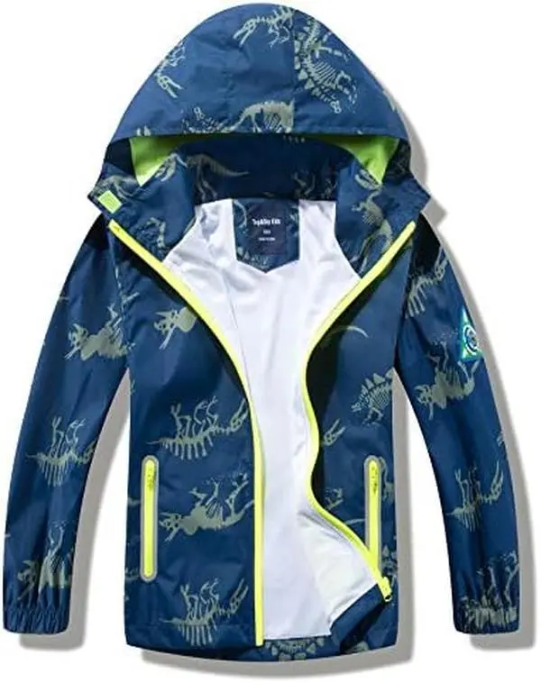 Boys Rain Jacket with Detachable Hood Lightweight Raincoats for Kids
