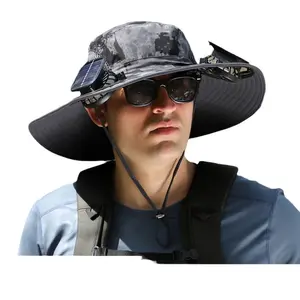Detachable solar charging fan built-in wide-brimmed hat, summer outdoor sun hat for men, mountaineering and fishing hat