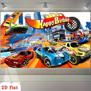 Cartoon Racing Theme Birthday Background Wall, Kids Album Props, Size 90.5x70.8 Inch, Perfect for Car Party Celebrations