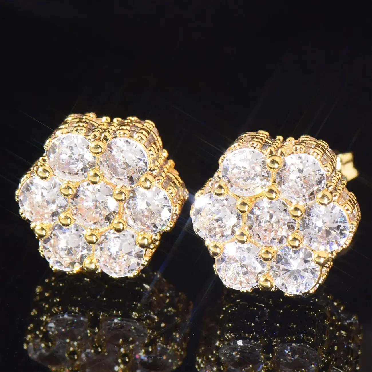 11MM Cluster Hexagon Earrings Iced Out Cubic Zirconia Men Women Stud Earrings Push/Screw Back Fashion Hip Hop Jewelry Love Gift Festive