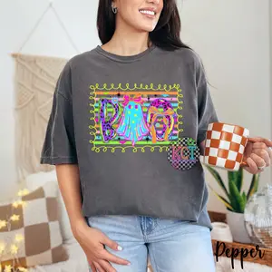 Ghost Boo Patchwork Neon Comfort Color Tee