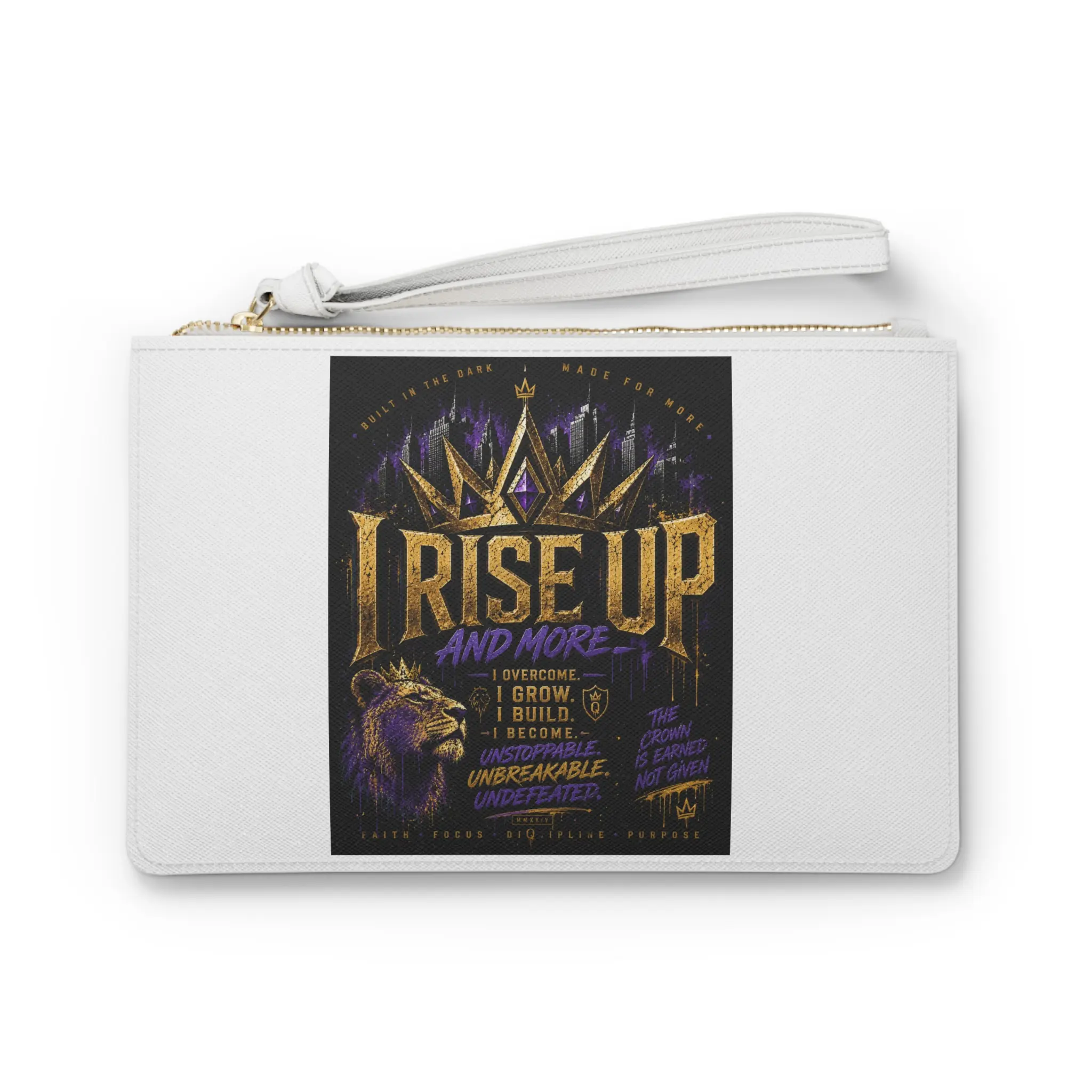 Rise Up Inspirational Clutch Bag | Phoenix Crown Typography, Motivational Graphic