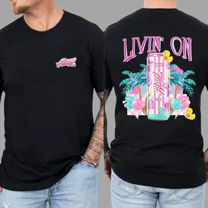 Livin’ on Alani Nu Cotton Candy T-Shirt, Energy Drink Graphic Tee, Gift for Men for Women Summertime, Alani Gift for Lovers