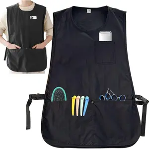 Barber Apron Smock  Work Apron with 4 Pockets Hair Stylist Vest Sleeveless Hairdresser Jacket for Women Men Black