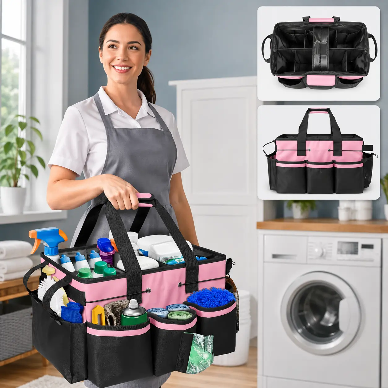 Wearable Cleaning Caddy Bag, Cleaning Caddy Supplies Organizer with Handles for Cleaners & Housekeeper, Under Sink & Car Cleaning Tool Organizers Bag with Adjustable Shoulder Strap, Sports & Outdoor Gym Sports Duffel Accessory