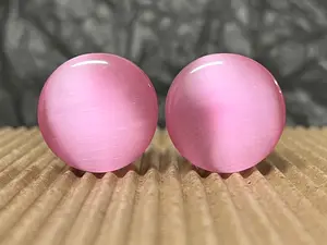 PAIR  Pink Cat Eye Stone Double Flare Plugs Tunnels Earlets Gauges Body Jewelry