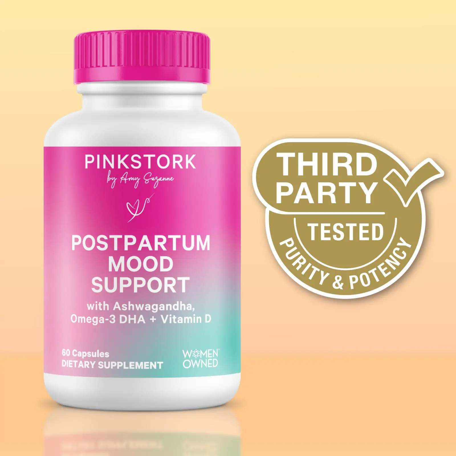 Pink Stork Postpartum Mood Support Capsules for Women - With Organic Ashwagandha, Omega-3 DHA, Saffron, Chamomile - 1-Month Supply Maternity Dietary Vitamin Supplement Emotional Balance