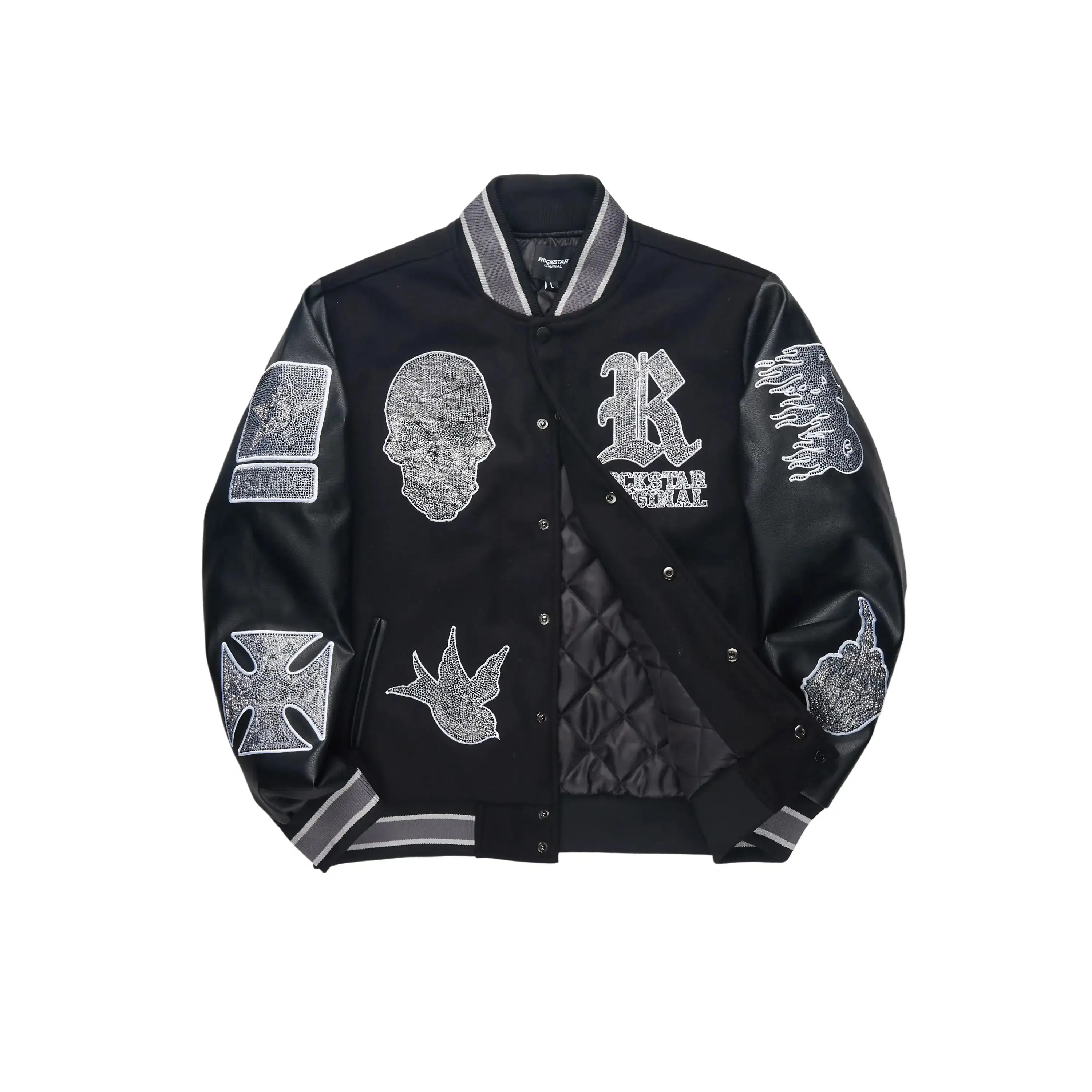 Stadium jacket, gray/black, embroidered with a 