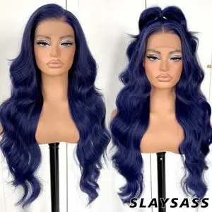 SlaySass 13x6 Wig Glueless Middle Body Wave Lace Front Wigs  Go Lace Front Wig And Pre Plucked Synthetic Long Highlights Wear