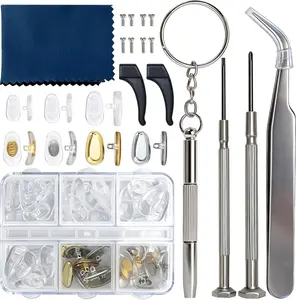 Eyeglass Nose Pads, 22 Pairs Screw-in Glasses Repair Kit, Equipped with Screwdriver, Screw, Tweezers, Glasses Cloth.